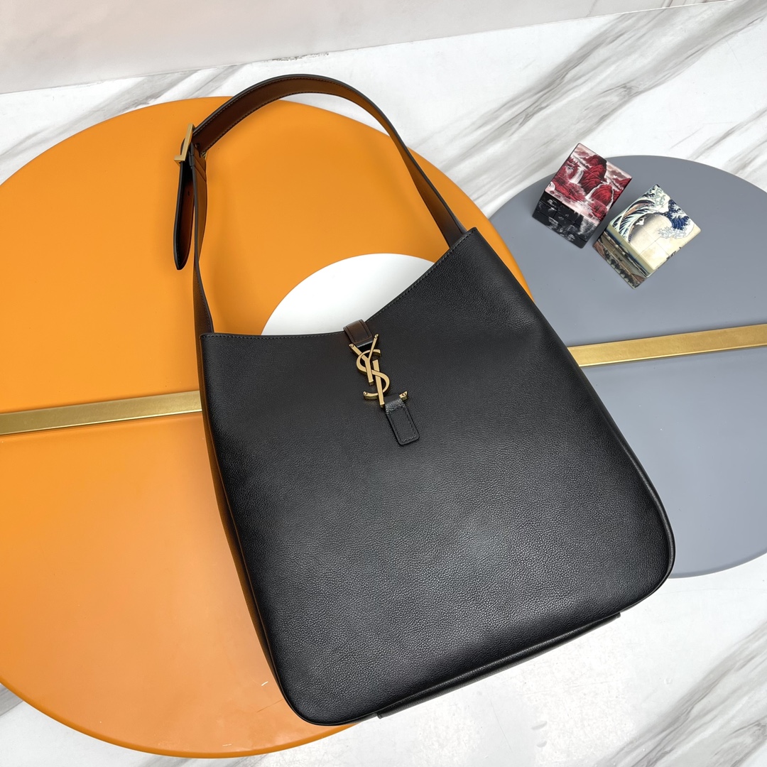YSL202403210800005.jpg YSL聖羅蘭一比一復刻高仿包包 LE 5 À 7小號柔軟粒麪皮革手袋 腋下包 黑色大號