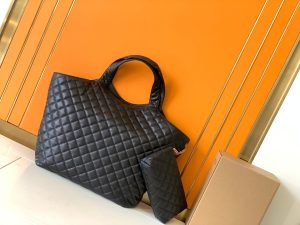 YSL聖羅蘭原版皮包包 ICARE托特包絎縫手袋 超大型購物袋 黑色