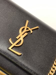 高仿YSL聖羅蘭顶級A貨包包 kate粒面皮革小型手袋鏈條包 黑色金扣