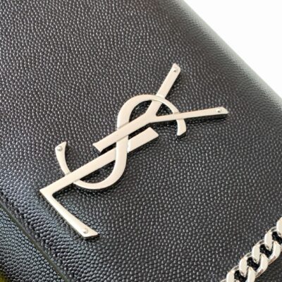 高仿YSL聖羅蘭顶級A貨包包 kate粒面皮革小型手袋鏈條包 黑色銀扣