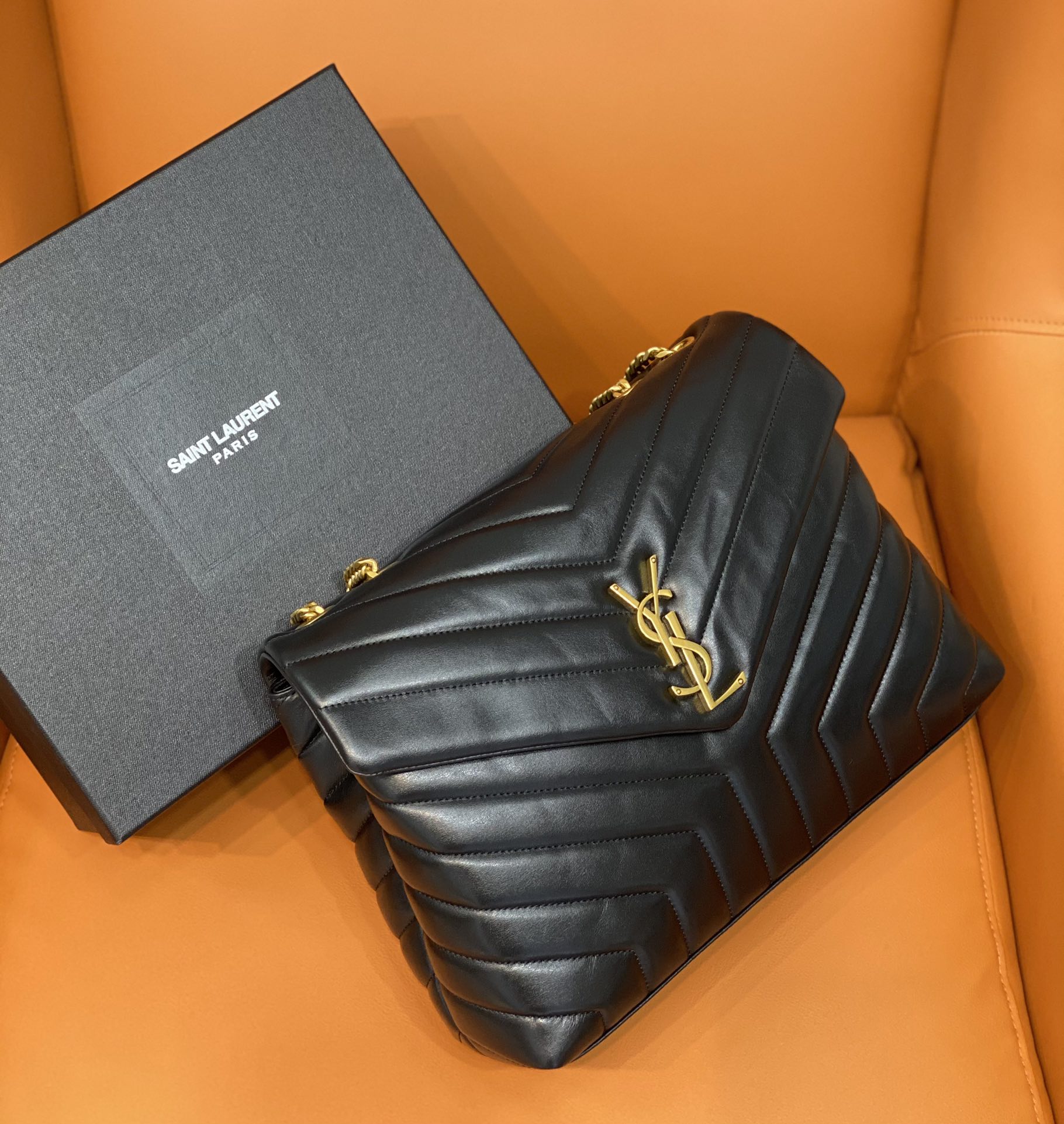 YSL202403260600007.jpg 超A貨YSL聖羅蘭包包 loulou中型絎縫皮革手袋 鏈條包Y形挎包 黑色金扣