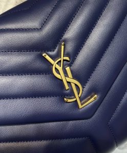 超A貨YSL聖羅蘭包包 loulou中型絎縫皮革手袋 鏈條包Y形挎包 深藍