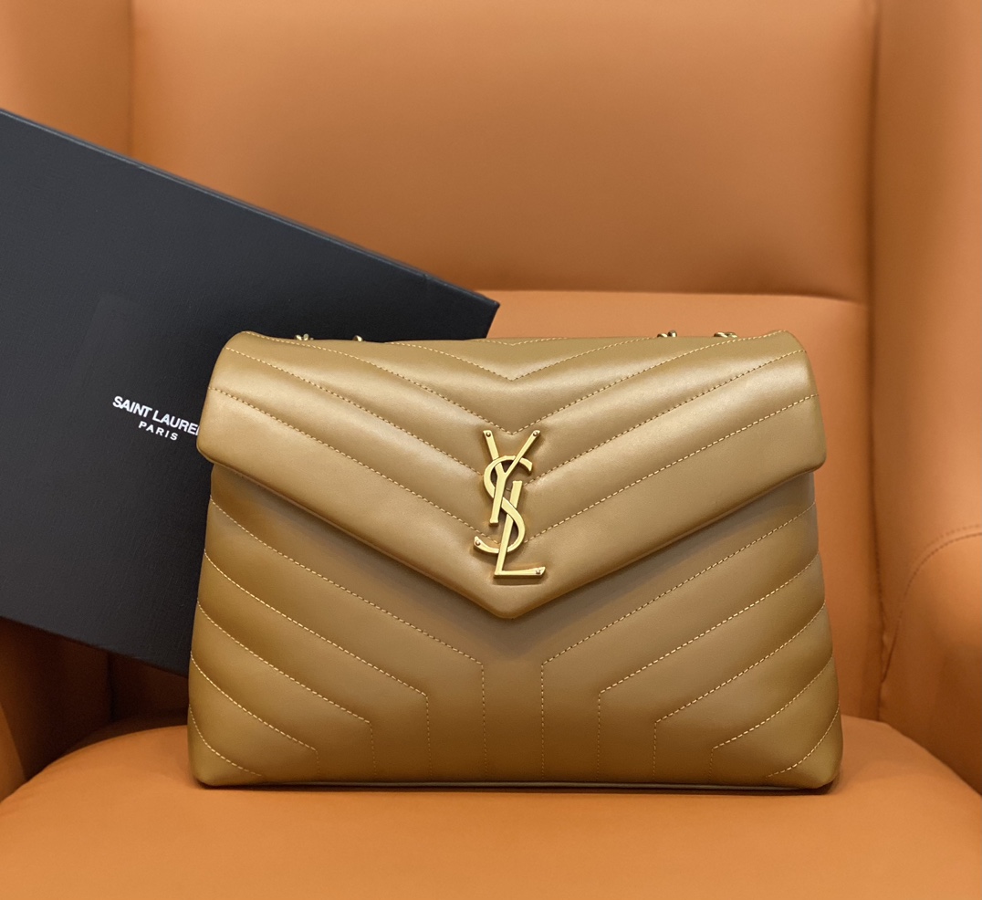YSL202403261200002.jpg 超A貨YSL聖羅蘭包包 loulou中型絎縫皮革手袋 鏈條包Y形挎包 棕色