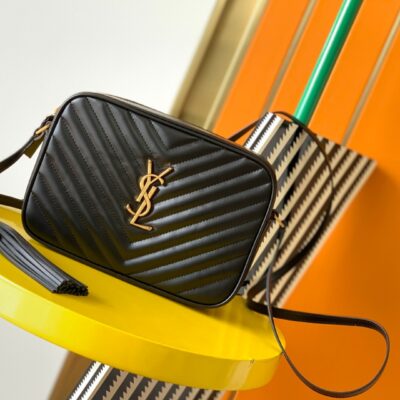 超A貨YSL聖羅蘭包包 lou絎縫皮革相機袋 Saint Laurent Monogram肩背袋 黑色金扣