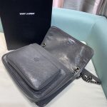 復刻YSL聖羅蘭包包 niki復古皮革中型手袋 V紋縫線 油蠟牛皮 深灰