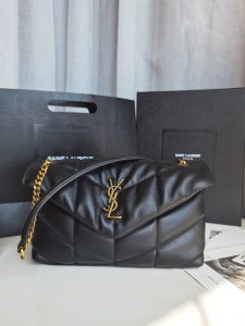 高仿YSL聖羅蘭包包 LOULOU PUFFER 迷你絎縫小羊皮包 小型絎縫皮革手袋 黑色金扣