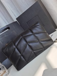 高仿YSL聖羅蘭包包 LOULOU PUFFER 迷你絎縫小羊皮包 小型絎縫皮革手袋 黑色金扣