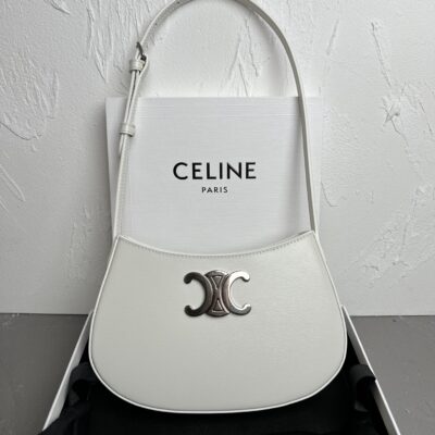 Celine賽琳高仿復刻原單包包 CELINE 2024 TILLY中號亮澤牛皮革手袋 白色