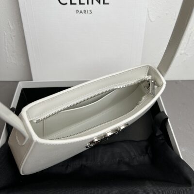 Celine賽琳高仿復刻原單包包 CELINE 2024 TILLY中號亮澤牛皮革手袋 白色