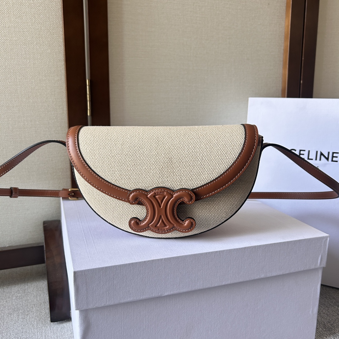 celine202403280900002.jpg 原單高仿Celine賽琳 Basace凯旋门 Besace Cuir Triomphe手袋 斜揹包 帆布