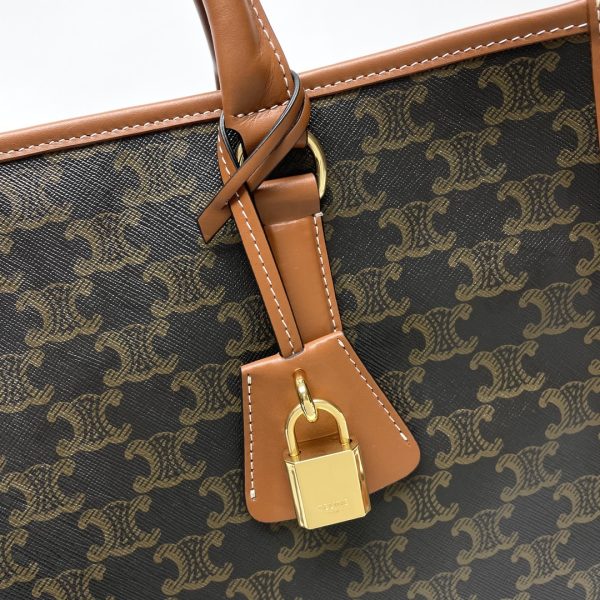 一比一高仿名牌包Celine賽琳 Triomphe帆布及小牛皮迷你型橫式Cabas手袋 老花托特大包包