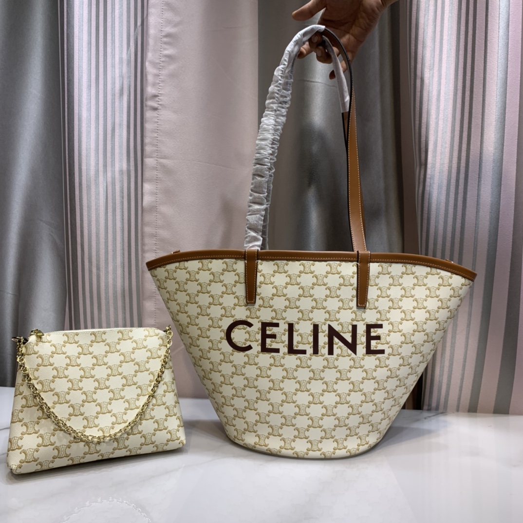 celine202403291200009.jpg 高仿復刻Celine賽琳包 標誌印花 TRIOMPHE COUFFIN扇子包 超大手袋 白色