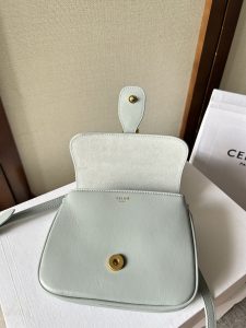 Celine賽琳包高仿包包 TABOU迷你光滑牛皮革手袋 鎖頭肩帶手提包 浅蓝
