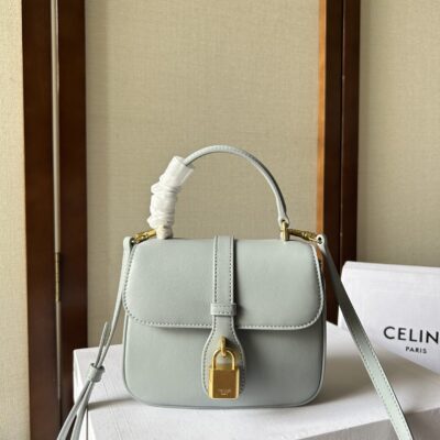 Celine賽琳包高仿包包 TABOU迷你光滑牛皮革手袋 鎖頭肩帶手提包 浅蓝