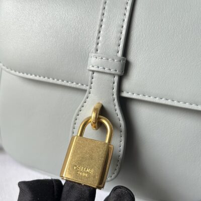 Celine賽琳包高仿包包 TABOU迷你光滑牛皮革手袋 鎖頭肩帶手提包 浅蓝