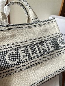 Celine賽琳原單包包 TRIOMPHE帆布 提花條紋布料及小牛皮小型Cabas Thais手袋