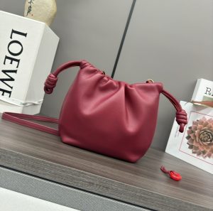 loewe羅意威超A貨手拿包 新款迷你納帕羊皮革 Flamenco Purse 手拿包深磚紅