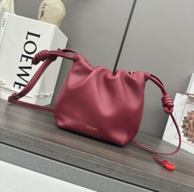 loewe羅意威超A貨手拿包 新款迷你納帕羊皮革 Flamenco Purse 手拿包深磚紅