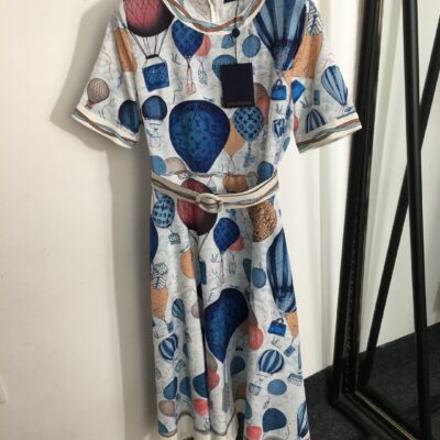 定制復刻熱氣球logo真絲混紡短袖連衣裙 女裝 高仿LV