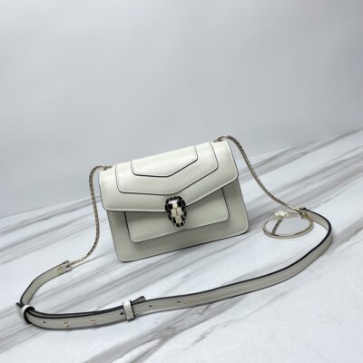一比一高仿BVLGARI寶格麗包 Serpenti Forever 鏈帶皮夾手袋斜揹包 白色