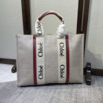 複刻名牌包Chloe蔻依 Chloé標識亞麻帆布 Woody大號托特包 酒紅