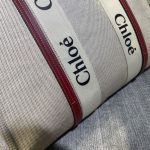 複刻名牌包Chloe蔻依 Chloé標識亞麻帆布 Woody大號托特包 酒紅