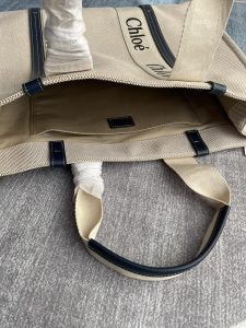 複刻名牌包Chloe蔻依 Chloé標識亞麻帆布 Woody大號托特包 深藍