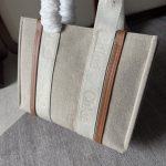 一比一高仿包Chloe蔻依 亞麻帆布小牛皮與Chloé徽標刺繡網眼面料托特包 中號