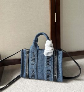 原單高仿Chloe蔻依名牌包 牛仔布Chloé Woody Tote Bag mini號托特包