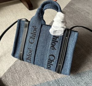 原單高仿Chloe蔻依名牌包 牛仔布Chloé Woody Tote Bag mini號托特包