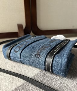 原單高仿Chloe蔻依名牌包 牛仔布Chloé Woody Tote Bag mini號托特包