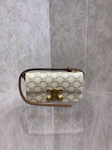 高仿奢侈品包Celine賽琳單肩包 標誌印花及牛皮革CLAUDE肩揹袋 白色金標