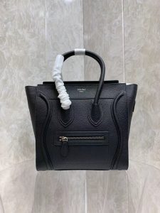 一比一複刻Celine賽琳手提包 敲打小牛皮小巧型Luggage micro手袋 笑臉包 黑