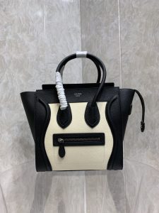 一比一複刻Celine賽琳手提包 敲打小牛皮小巧型Luggage micro手袋 笑臉包黑白