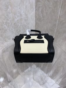 一比一複刻Celine賽琳手提包 敲打小牛皮袖珍型Luggage nano手袋 笑臉包 黑白