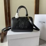 1比1高仿名牌包Celine賽琳 凱旋門光滑牛皮CUIR TRIOMPHE小型波士頓手袋 黑色