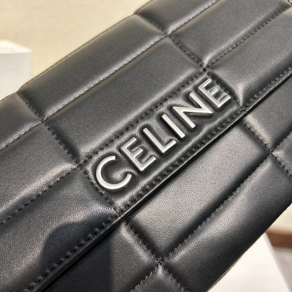 複刻名牌包Celine賽琳 MATELASSE MONOCHROME 絎縫羊皮革鏈條肩揹包飾鍊掛肩袋 黑銀
