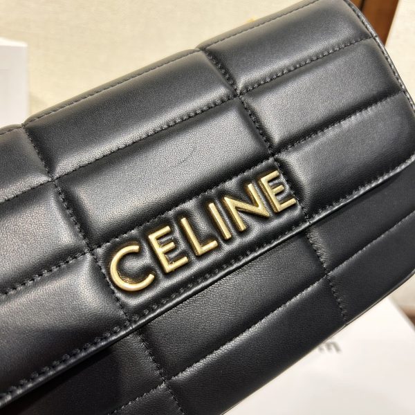 複刻名牌包Celine賽琳 MATELASSE MONOCHROME 絎縫羊皮革鏈條肩揹包飾鍊掛肩袋 黑金