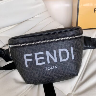 頂級高仿芬迪Fendi包包黑色斜跨包新品 男女同款