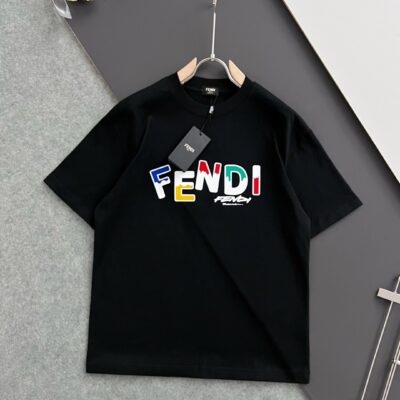FENDI芬迪高仿短袖衣服純棉黑色圓領T恤