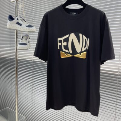 原單衣服FENDI2024春夏新品圓領短袖T恤黑色