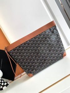 高仿GOYARD高雅德複刻包 Goyardine帆布 CONTI手拿包 黑棕