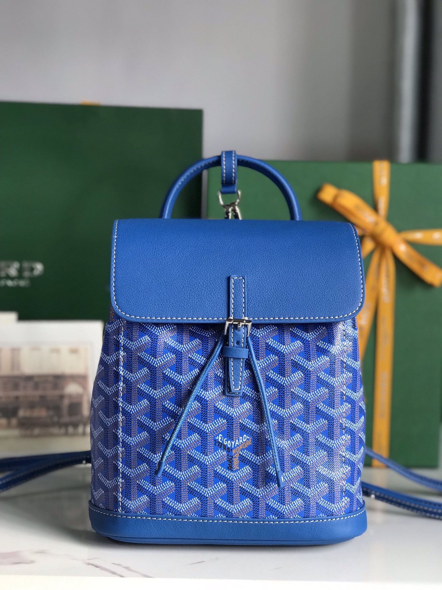 goyard202404145200005.jpg 高仿奢侈品GOYARD高雅德包 Goyardine帆布 Alpin迷你雙肩包揹包 藍