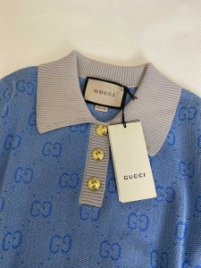 經典藍色Gucci頂級一比一服裝翻領針織短袖T恤