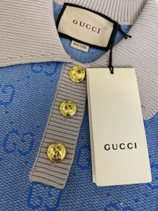 經典藍色Gucci頂級一比一服裝翻領針織短袖T恤