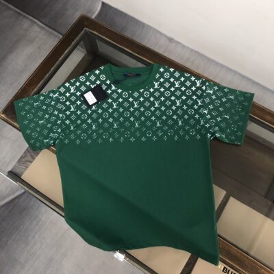 Louis vuitton/LV2024高仿服裝logo印花圖案圓領短袖T恤 綠色