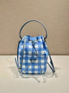 一比一複刻普拉達包包 Prada Duet Re-Nylon 水桶袋 格子