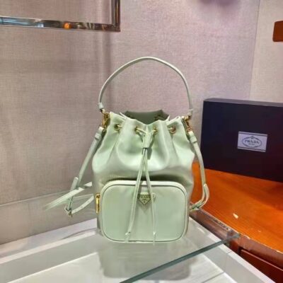 一比一複刻普拉達包包 Prada Duet Re-Nylon 水桶袋 浅緑