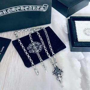 複刻Chrome Hearts克羅心經典鳶尾花黑瑪瑙吊墜+Paper Chain