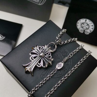 複刻原單Chrome Hearts克羅心復古花形十字架項鍊吊墜鏤空花紋十字架吊墜